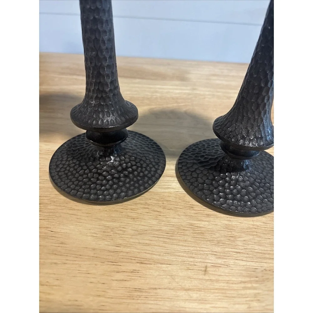 2 Heavy, Hammered Surfaced Pillar Candle Holders, 11